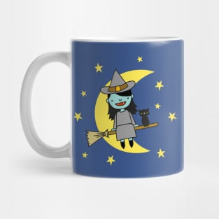 Witch on a broomstick with black cat Mug